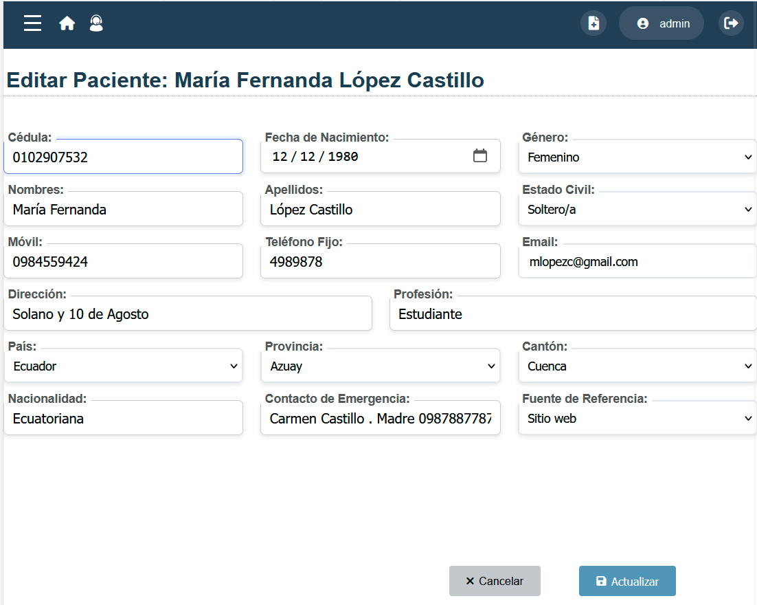Gesti&oacute;n de Pacientes